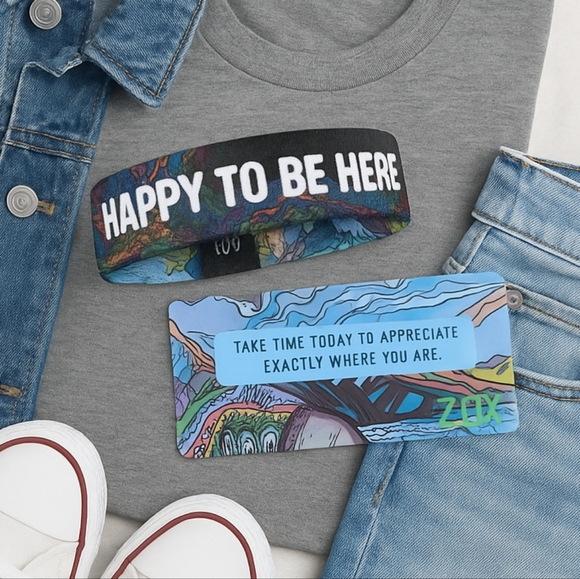 🌈 ZOX “Happy To Be Here” Affirmation Wristband Size Medium - Picture 1 of 10